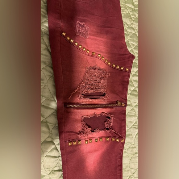 ❤️Women’s Distressed Studded Jeans❤️Rust Color❤️Size 11/12❤️BLUE TOPIC❤️ - Picture 7 of 13